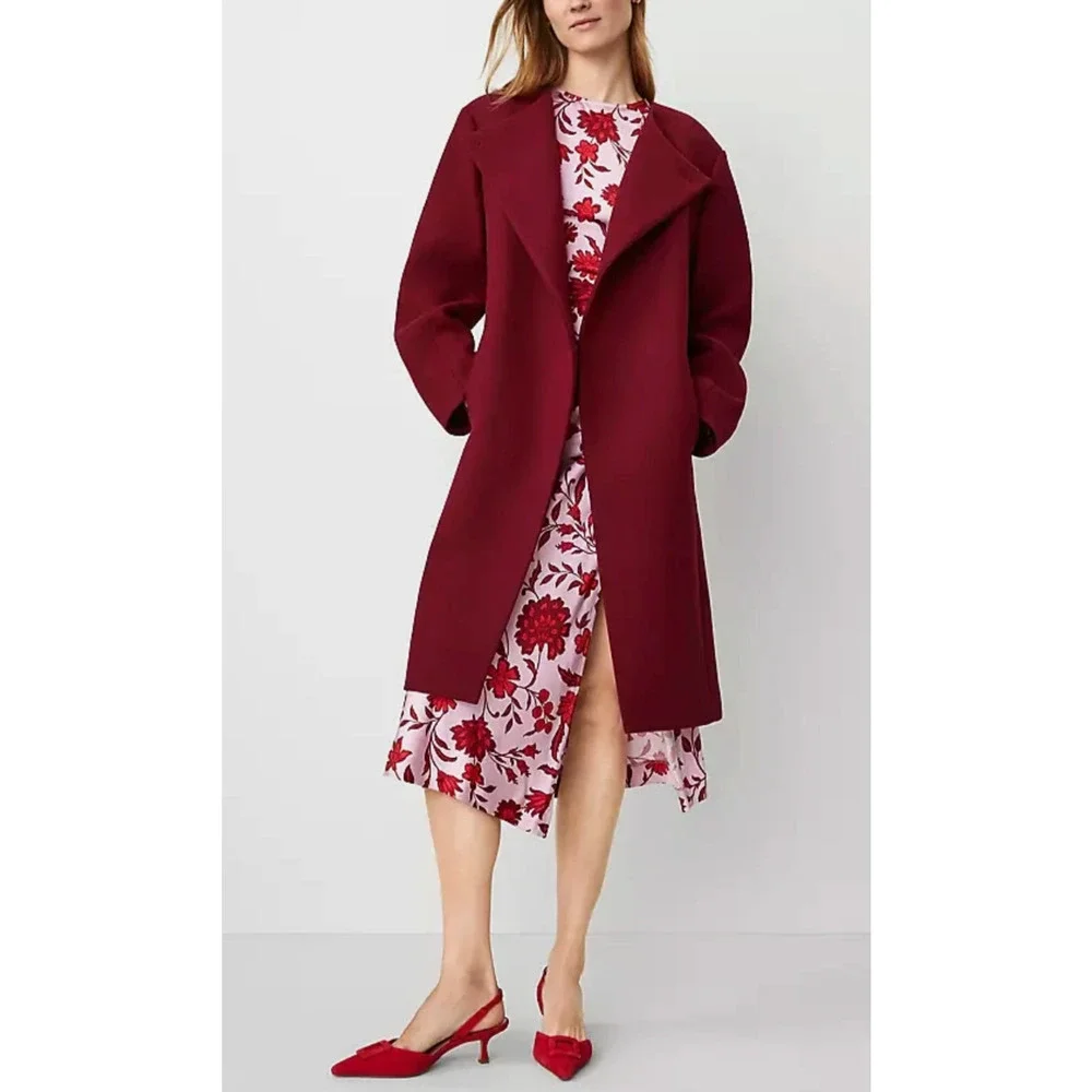 NEW ANN TAYLOR RICH MULBERRY TIE WAIST BALLOON SLEEVE WOOL BLEND COAT SZ XL - Picture 4 of 7